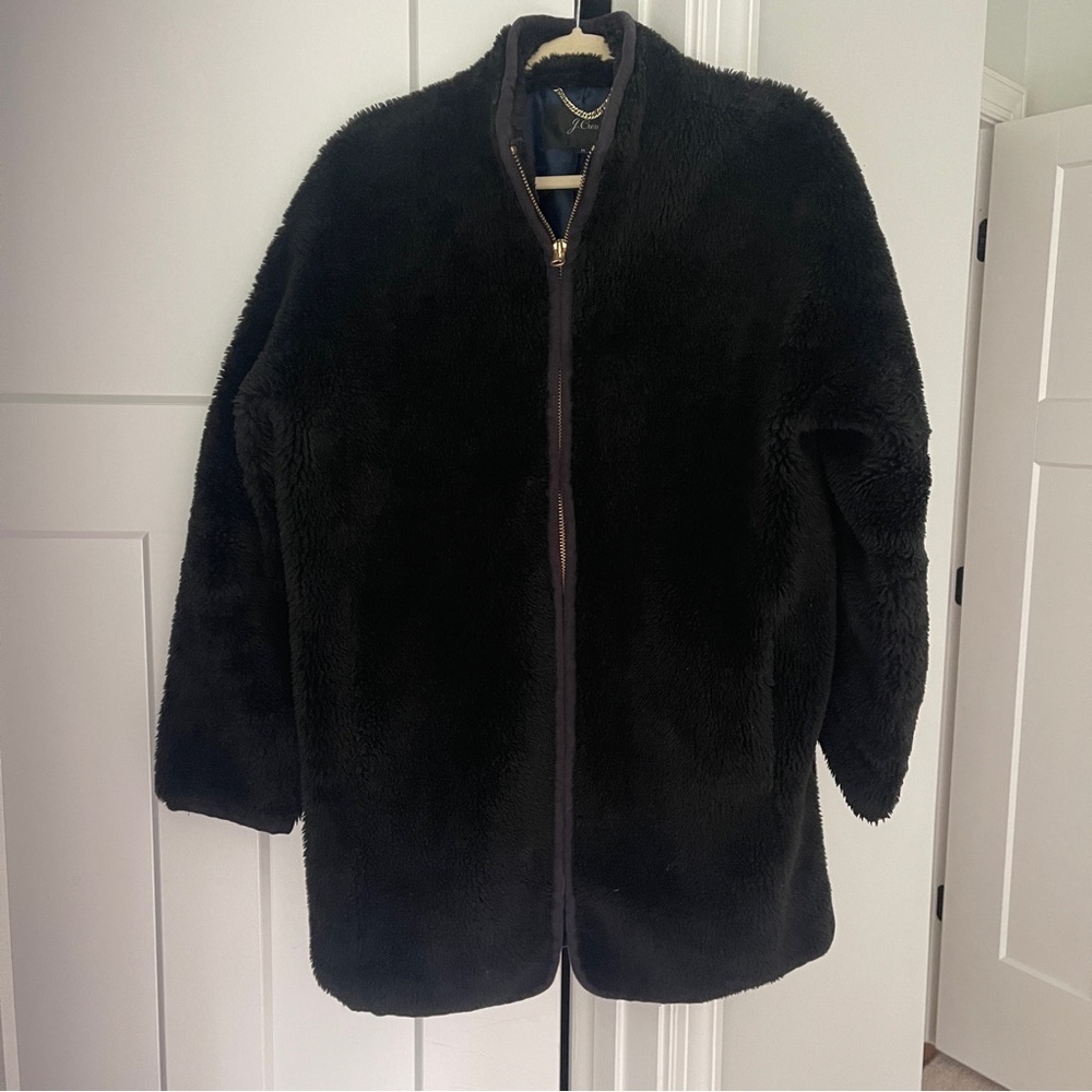 J. Crew Black Sherpa Teddy Coat Zip Up - Picture 2 of 6